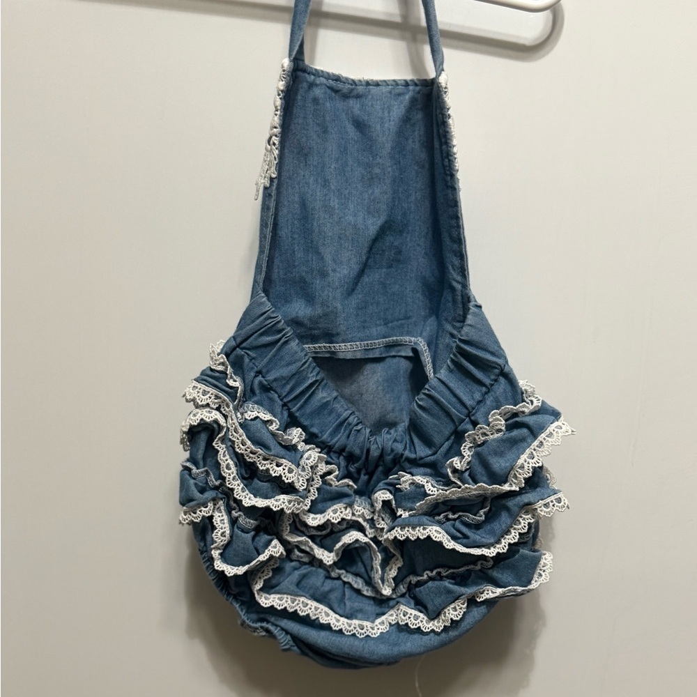 Blue Denim Ruffled Bubble Romper 18 months - Picture 4 of 5